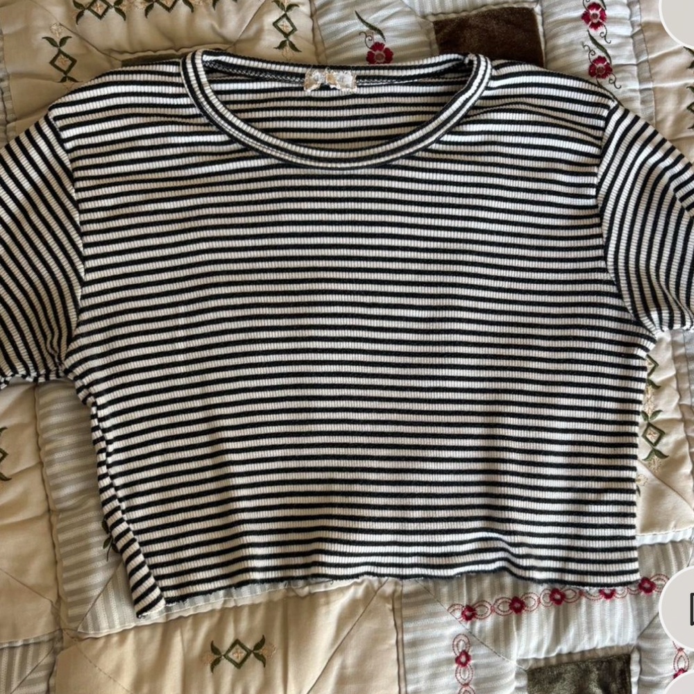 Brandy Melville Fitted Black and White Crop T-Shirt